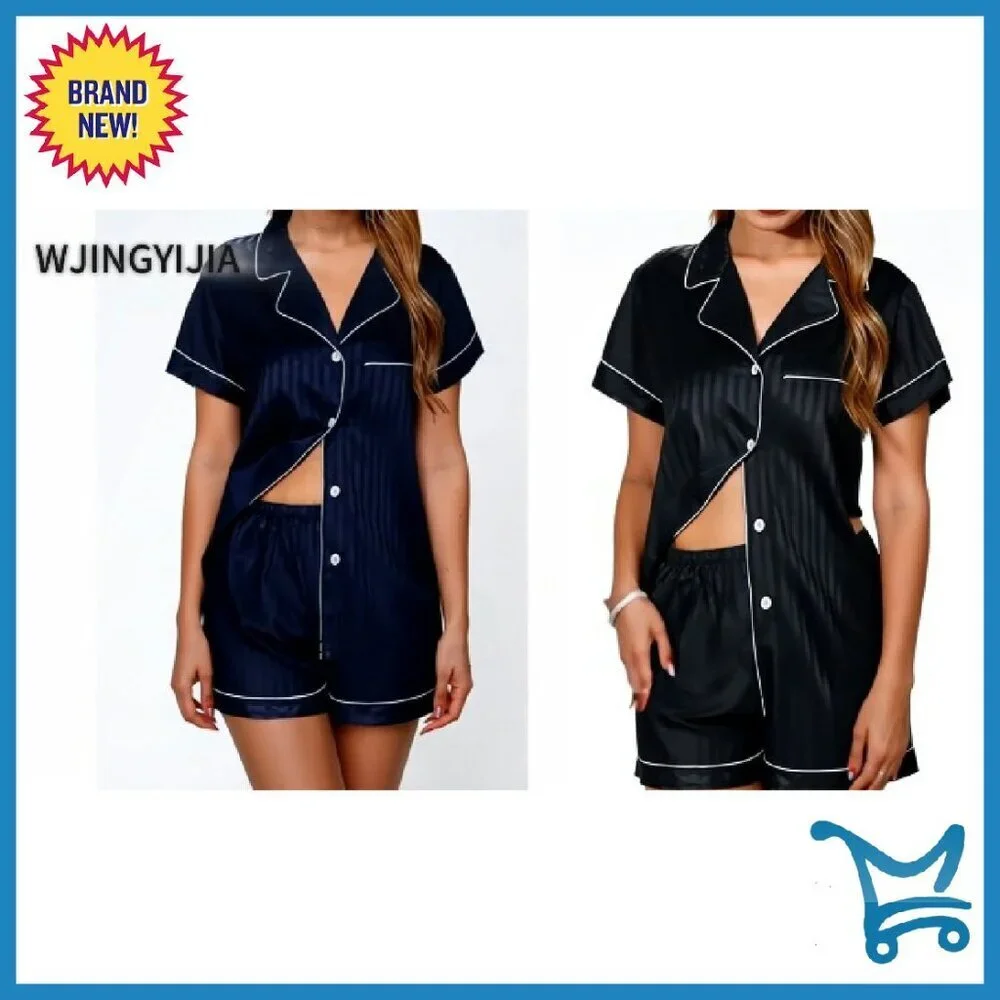 Silk Satin Pajama Set Loungewear Sleepwear Button-Down Floral PJs